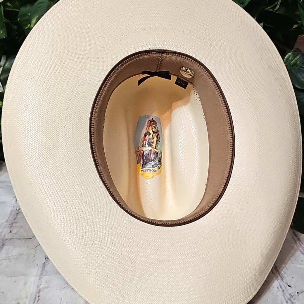Stetson NWT Peeler Straw Cowboy Hat with Brown Band 6- 7/8R With 4" Brim - Picture 7 of 10